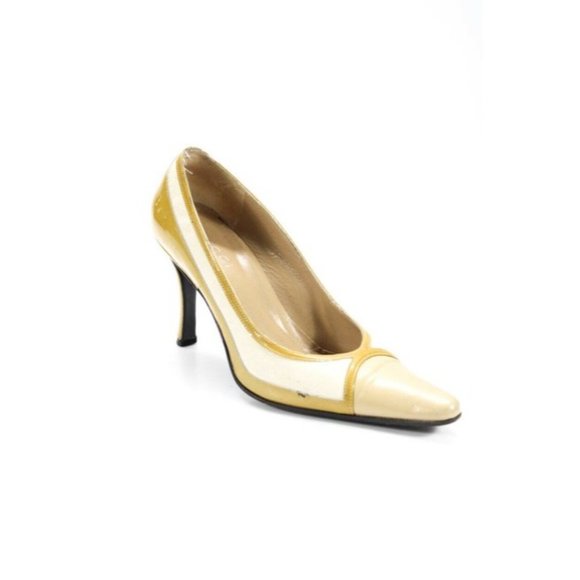 Gucci RETRO Ivory Mustard Color Block Leather Pump - Picture 1 of 4